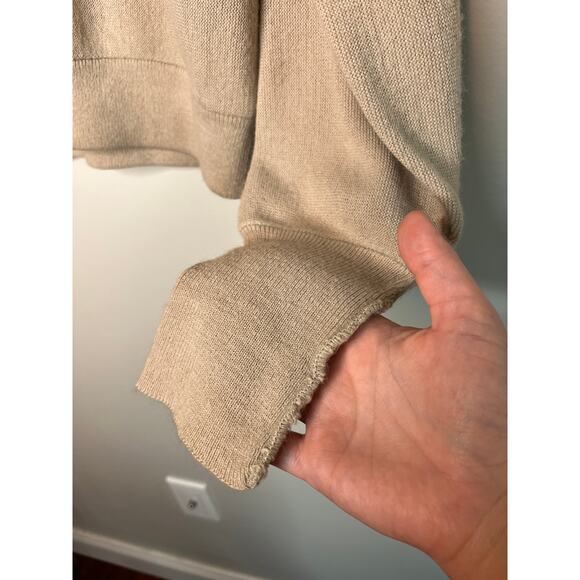 1960s THANE Tan Beige Minimalist Neutral Orlon Acrylic Grandpa Cobain Cardigan N - Picture 5 of 7